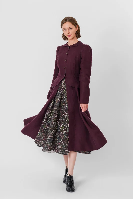 Slightly Flared Design Elizabeth Coat, Long Sleeve, Twill Linen