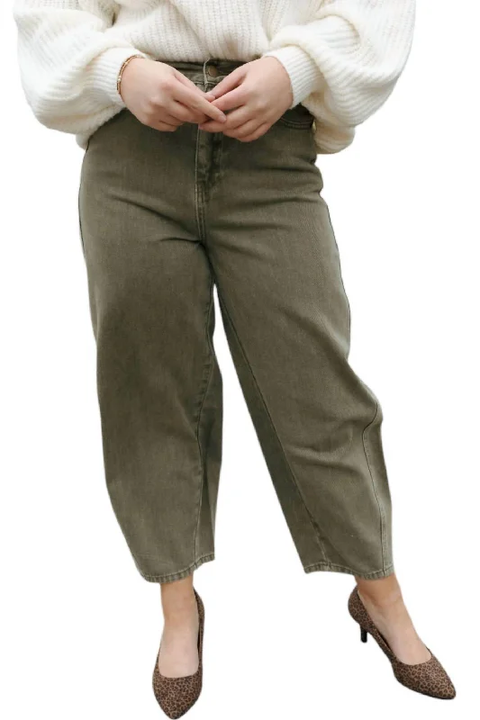 Light And Breathable Washed Barrel Pants In Olive