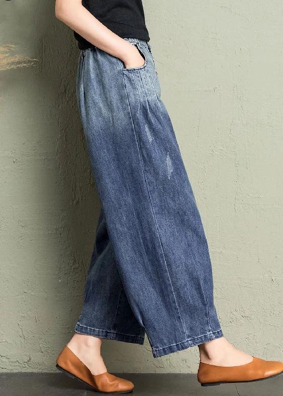 Classic Retro Classy Blue Pockets Loose Harem Fall Denim Pants