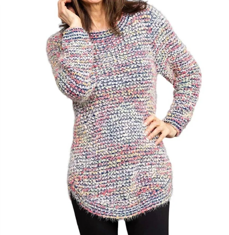 Elegant Temperament Gracie Colorful Popcorn Knit Tunic Sweater In Multi