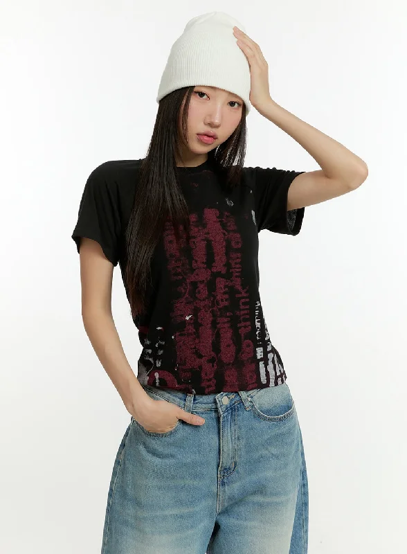 Embroidered Letters Graphic Lettering Crop Tee CU426