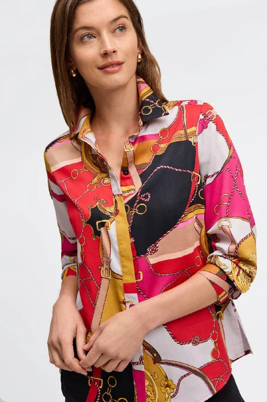 Relaxed And Casual Luna No Iron Buckle Scarf Print Shirt