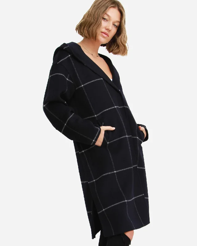 Boutique Recommendation Walk This Way Wool Blend Oversized Coat  - Navy Plaid