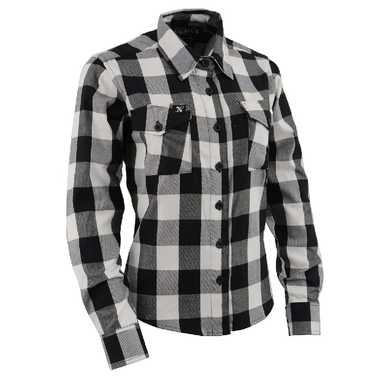 New Products Milwaukee Leather MNG21633 Women's Casual Black and White Long Sleeve Cotton Flannel Shirt