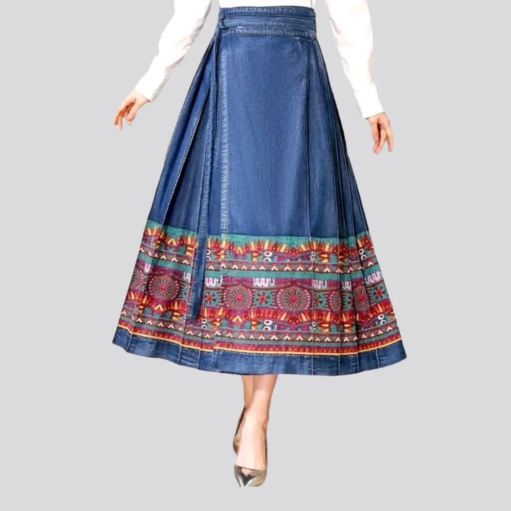 Lazy Home Long high-waist jean skirt for women