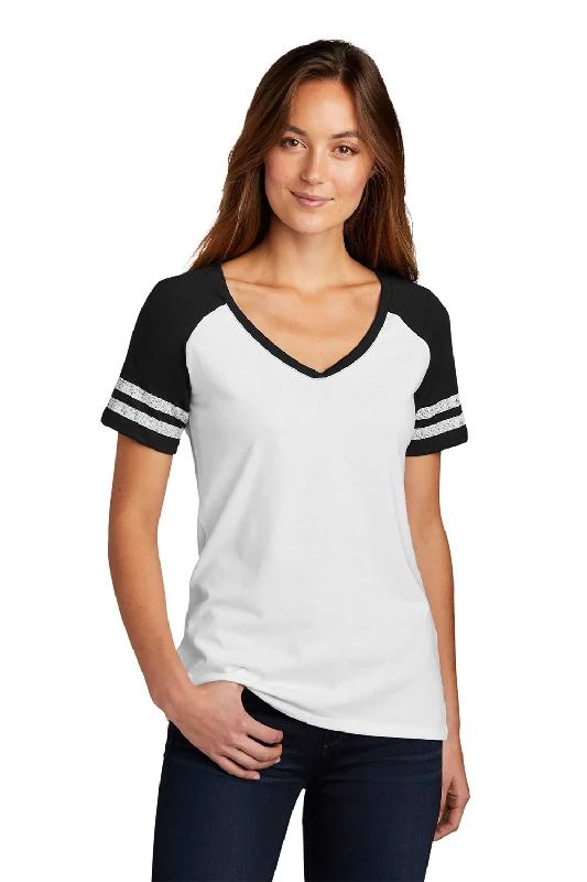 Warm And Comfortable District Womens Game Short Sleeve V-Neck T-Shirt - White/Black