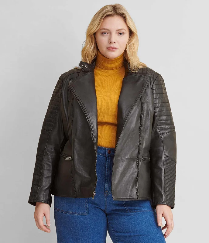 British Fashion Plus Size Quilted Leather Jacket