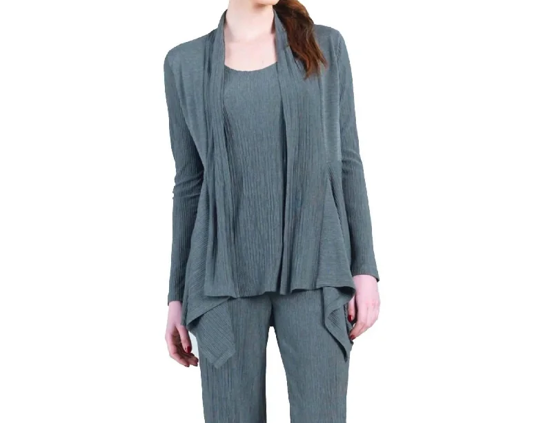 Simple And Comfortable Knit Pleated Cardigan Twinset In Charcoal