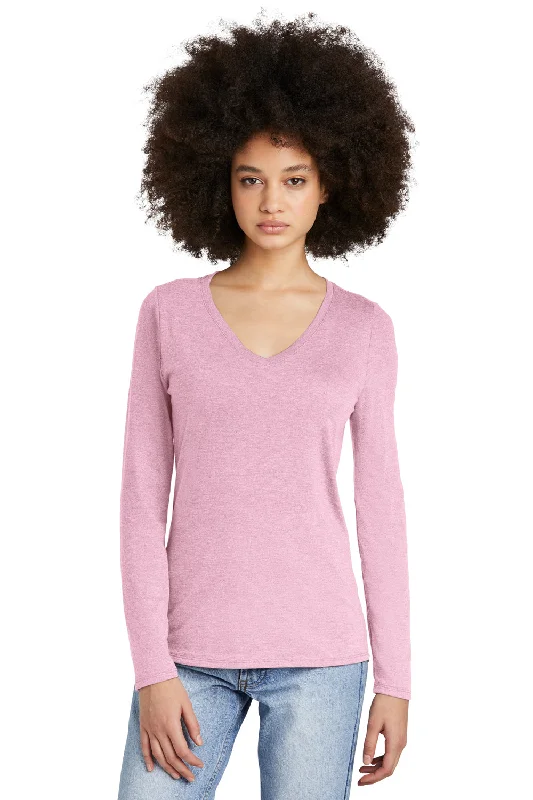 Fresh And Natural District Womens Perfect Tri Long Sleeve V-Neck T-Shirt - Heather Wisteria Pink