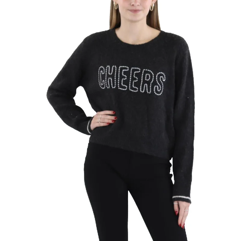 Simple Style Womens Ribbed Trim Long Sleeve Crewneck Sweater