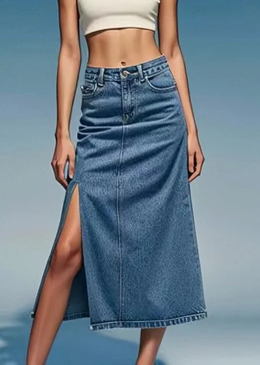 Versatile Items Loose Blue Pockets Side Open Denim Summer Skirts