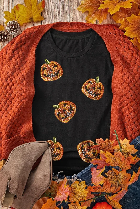 Personalized Design Halloween Pumpkin Sequins Tee