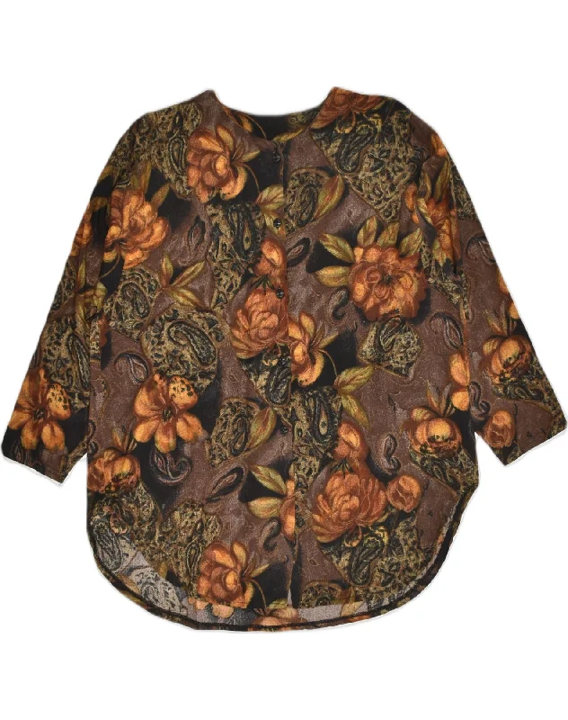 Romantic And Fresh VINTAGE Womens Shirt Blouse UK 16 Large Brown Floral