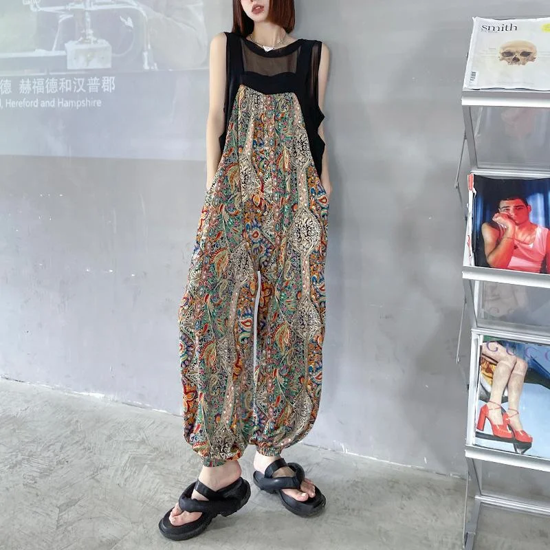 Girl Style Summer Casual Newspaper Design Jumpsuits