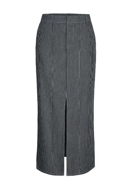 Elegant Tailoring Noisy May Blink Pinstripe Long Slit Skirt, Navy Blazer