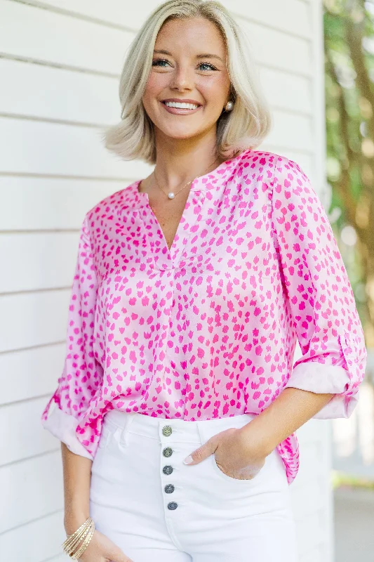 Casual Style As Soon As Possible Hot Pink Spotted Blouse