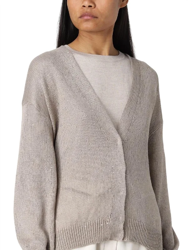 Elegant And Charming Linen Cardigan In Beige