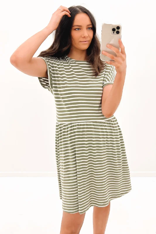 Versatile Items Abi Stripe Mini Dress Khaki