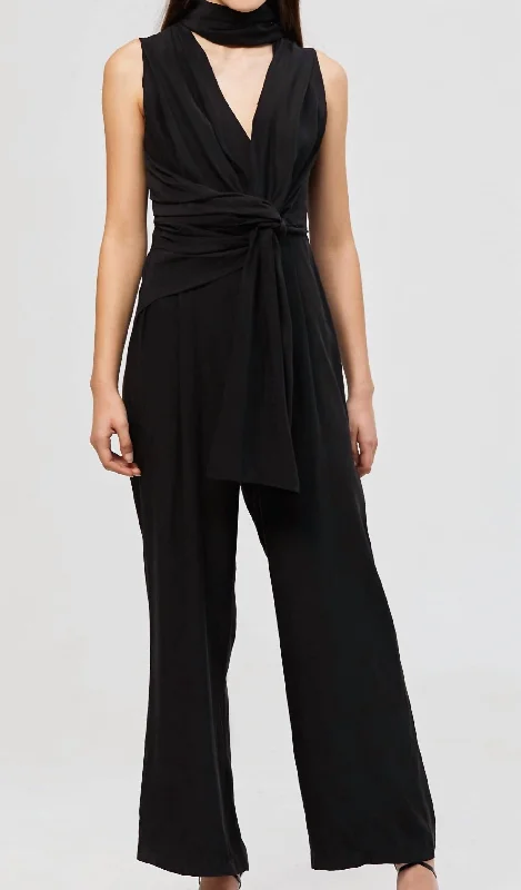 Warm And Comfortable Alma Silk Jumpsuit In Black