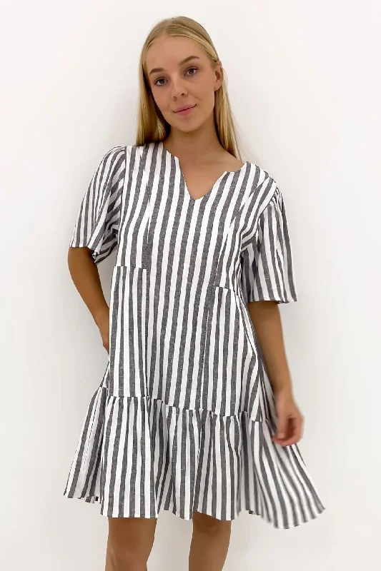 Classic Series Amara Dress Black White Stripe