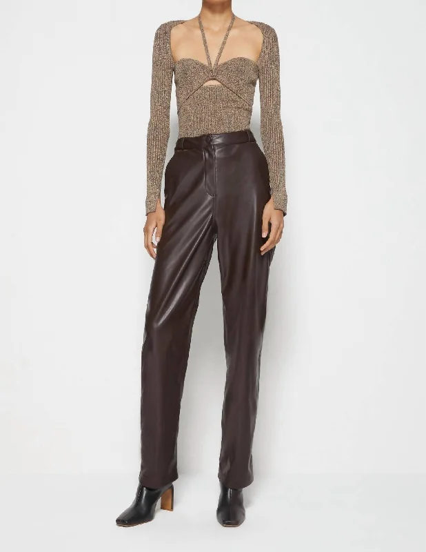 Relaxed And Casual Amelia Vegan Leather Pant In Chocolate