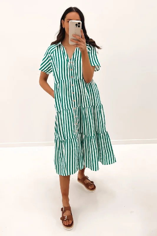 Wearable At Home Or Out Brooke Midi Dress Green Stripe