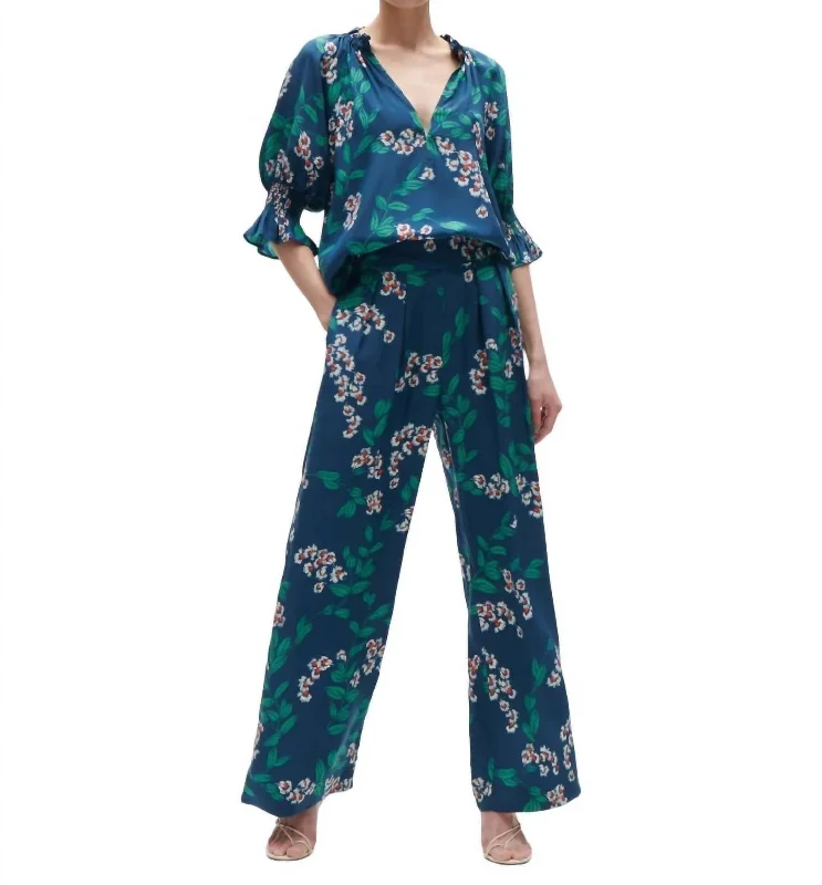 Exquisite Fabrics Charlotte Pants In Wispy Floral Navy