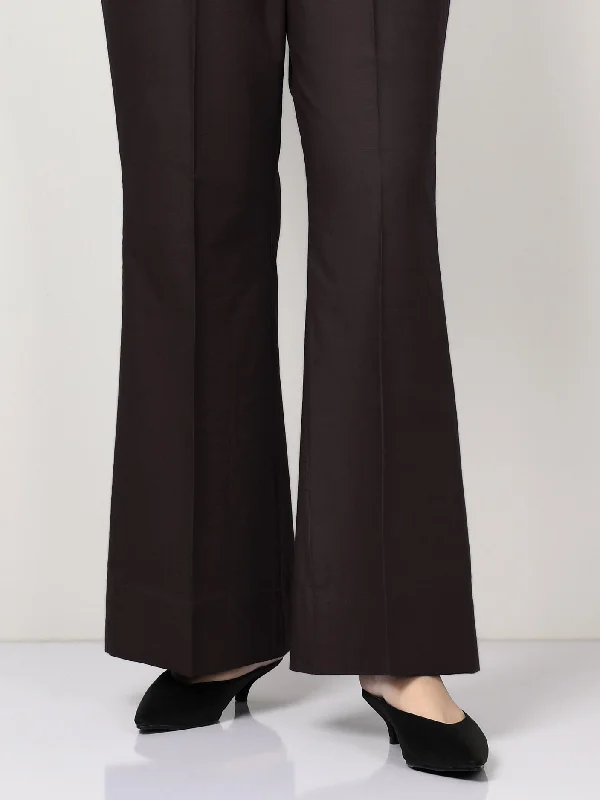 Embroidered Letters Khaddar Pants - Coffee