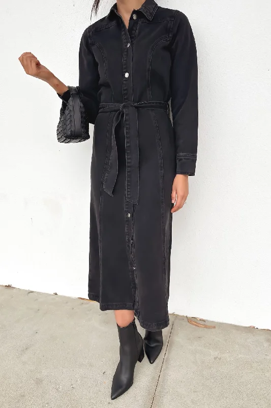 Romantic And Fresh Fender Denim Maxi Dress Black