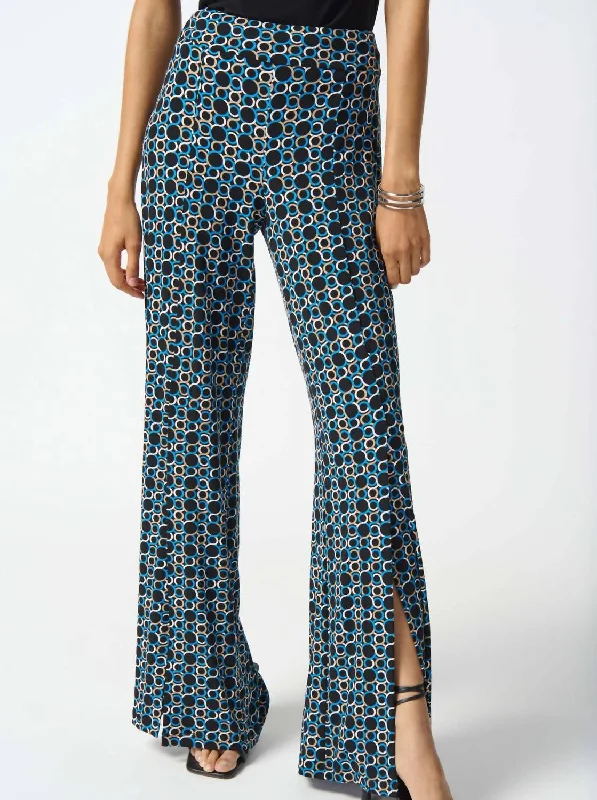 Simple Solid Color Geometric Print Pull On Pants In Black/multi