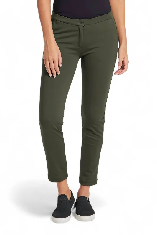 Warm And Comfortable Gloria Ponte Pant In Army Green