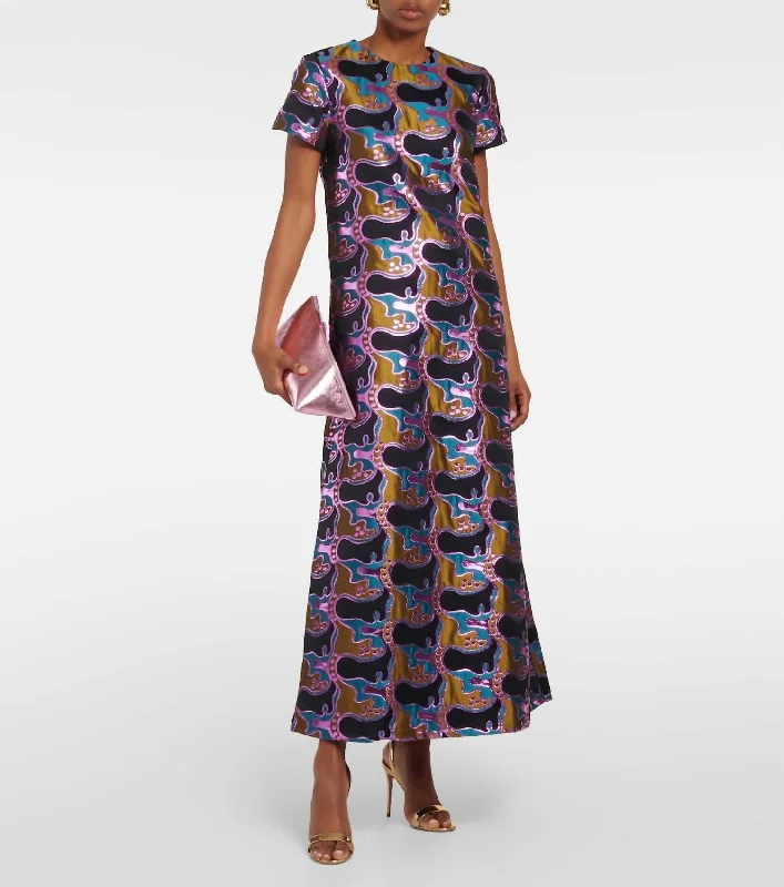 Youthful Iconic Jacquard Swing Midi Dress In Multi