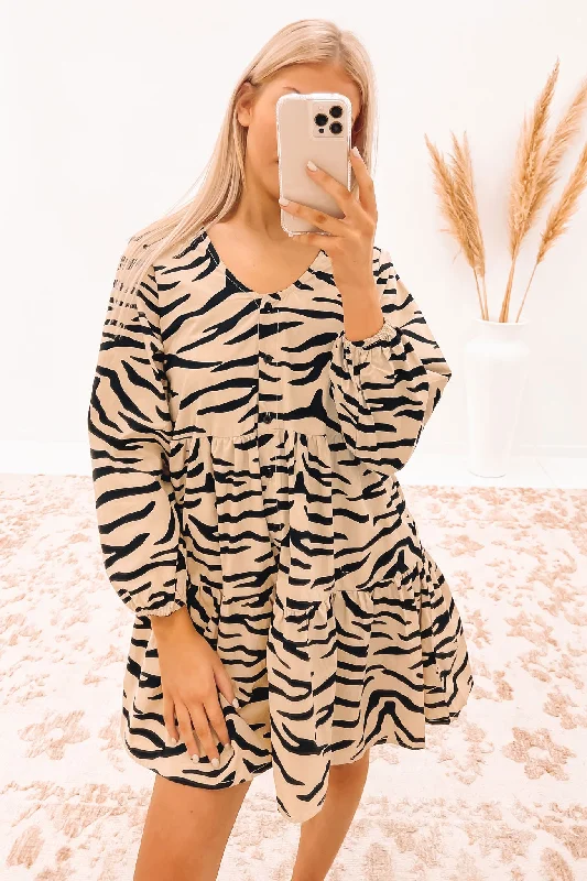 Cute Style Indianna Mini Dress Taupe Zebra