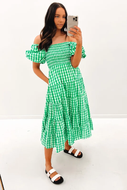 Classic Retro Indy Midi Dress Green Check