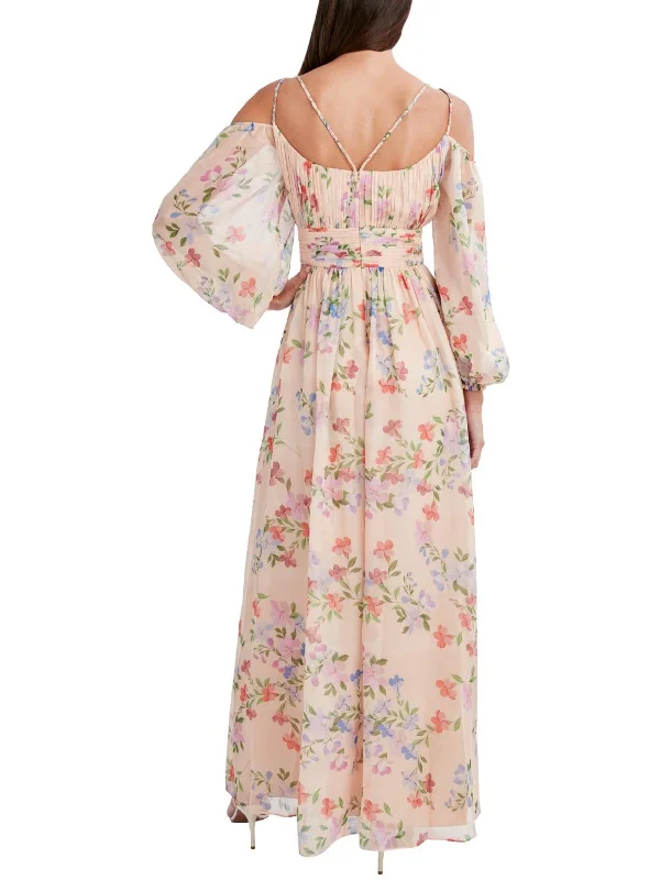 Sweet Style Jordyn Womens Floral Cold Shoulder Evening Dress