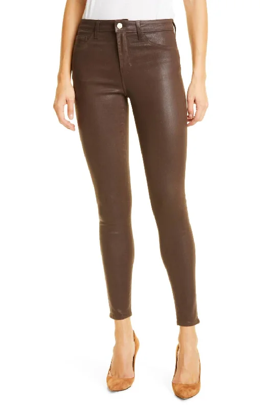 Embroidered Letters Margot High Rise Skinny Pant In Espresso