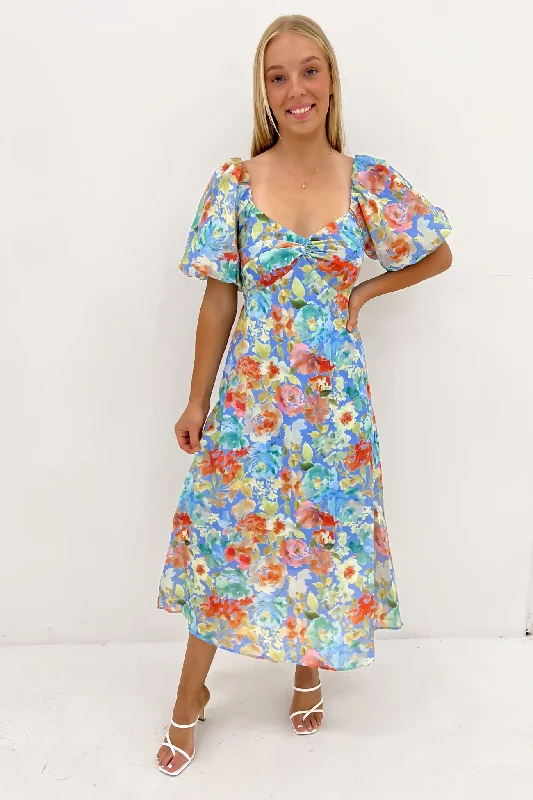 Fashion Elements Mylah Midi Dress Blue Rose