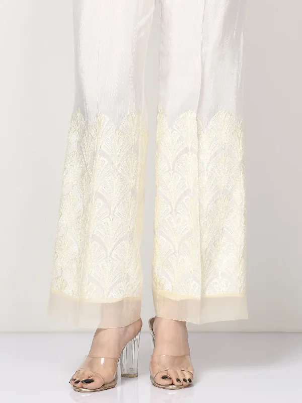 Celebrity Style Embroidered Raw Silk Pants