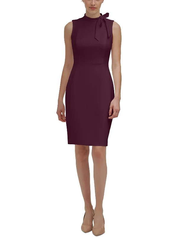 Bottom And Versatile Petites Womens Bow-Neck Knee Sheath Dress