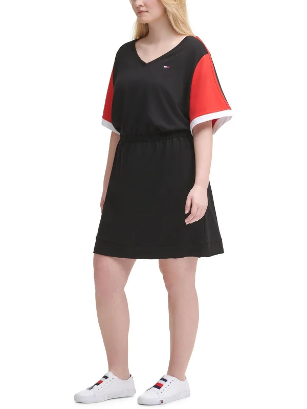 Double-sided Wear Plus Womens Colorblock Short T-Shirt Dress