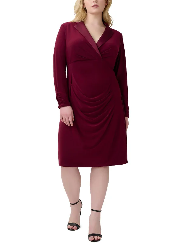 Body Design Plus Womens Notch Collar Midi Cocktail and Party Dress