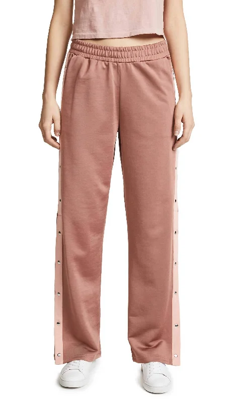 French Style Press-Button Track Pants In Dusty Rose