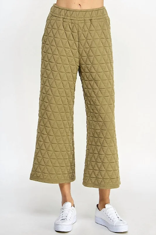 British Style Quilted Luxe Pants In Light Olive