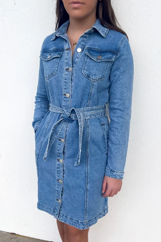 Diamond Series Riley Denim Dress Mid Blue