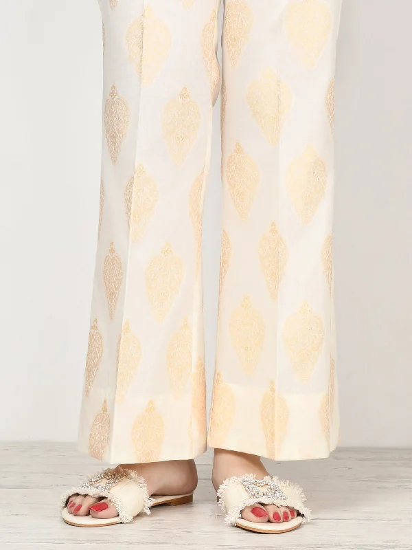 End Of The Year Unstitched Jacquard Trouser - Light Beige