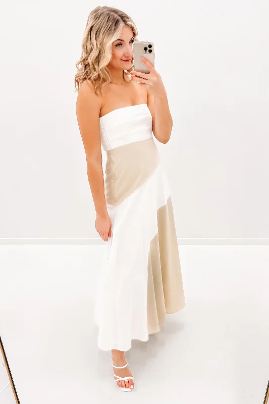 Modern Tailoring Vanilla Stripe Strapless Dress Ivory Sand