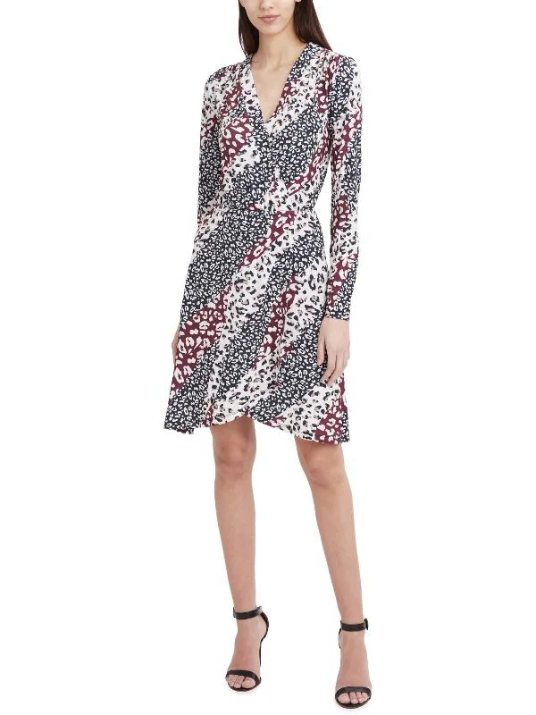 Feminine Charm Womens Animal Print Surplice Wrap Dress