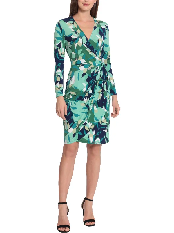 Urban Style Womens Floral Print Knee Length Wrap Dress