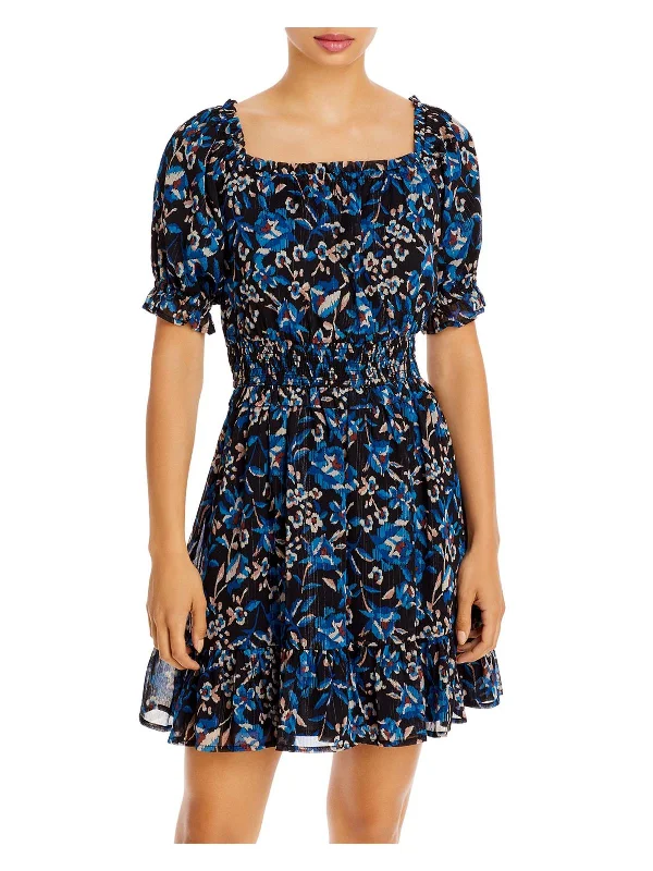 Wearable At Home Or Out Womens Floral Smocked Mini Dress