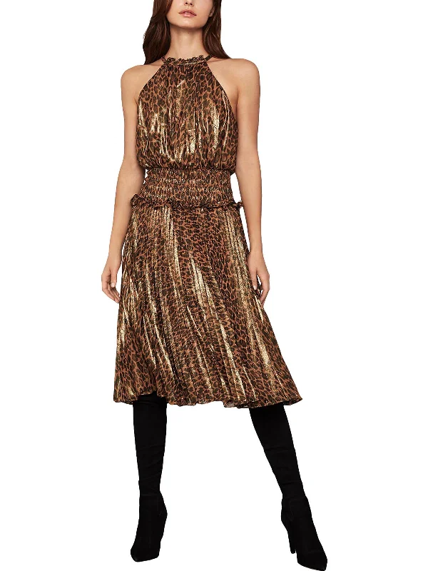 Elegant And Noble Womens Metallic Animal Print Midi Dress